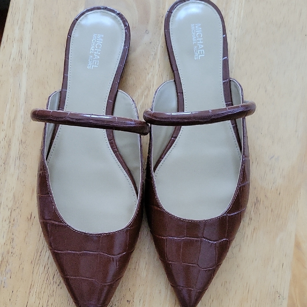Michael Kors Brown Croc-Pattern Mules